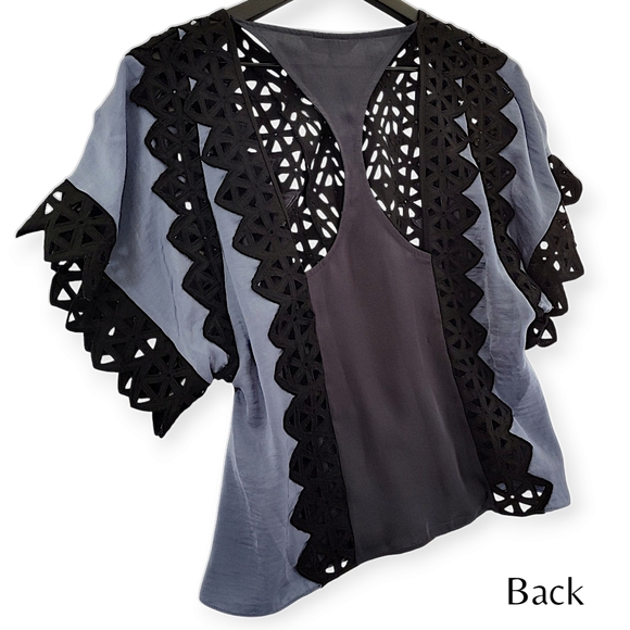 Rebecca Taylor Multicolored Flutter Sleeve Blouse Short Sleeve Womens Size 6 - Picture 9 of 13